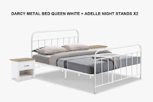 Darcy Bed Frame Queen + Adelle Nightstands x2