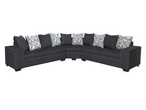 Internet only: DS NZ made Ella corner sofa Vish black with pattern cushion (Michigan)