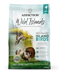 Store-based retail: Addiction Wild Islands - Island Birds, High Protein, Duck, Turkey & Chicken-First Whole Prey Dry Dog Food