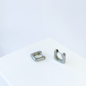 Square Huggie Earrings | Silver