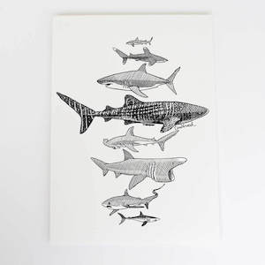 Screen printing: Sharks Art Print