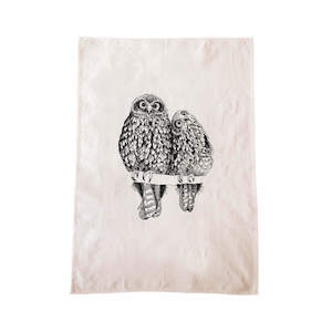 Screen printing: Morepork/Ruru Tea Towel