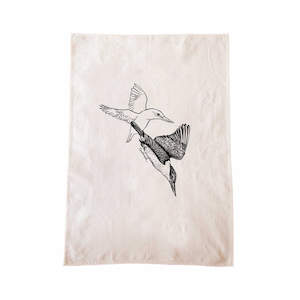 Screen printing: Kōtare/kingfisher Tea Towel