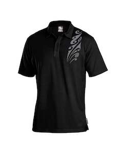 Merino Men's Black Polo With Print. Made in New Zealand.