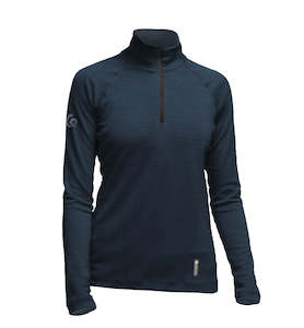 Merino Ladies Navy Mid-weight Half Zip. Made in New Zealand.