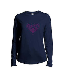 Merino Ladies Long Sleeved Pink Heart Tee. Made in New Zealand.