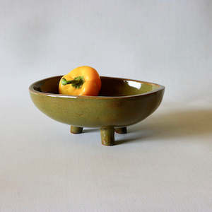 Shaw Road Ceramics. Midi Tri Bowl -  Glossy Earth’s Green