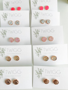 8mm or 12mm Druzy Stud Earrings Twigg Jewellery