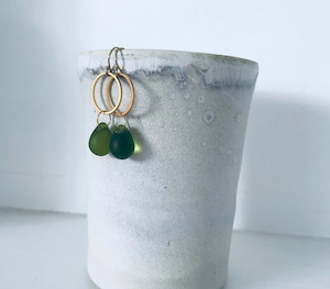 Olive Beach Glass Droplet Earrings Twigg Jewellery