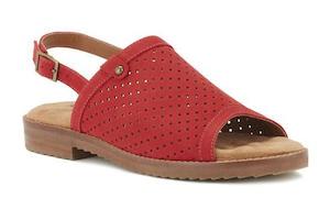 Shoe: Walking Cradle Juliette Red Nubuck Sandal in a W and WW Width