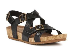 Shoe: Walking Cradle Pacific Black Sandal in a W and WW Width