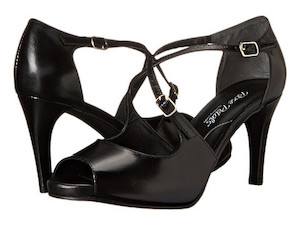 Shoe: Rose Petal Lissa Black Strappy Heel in a W and WW Width