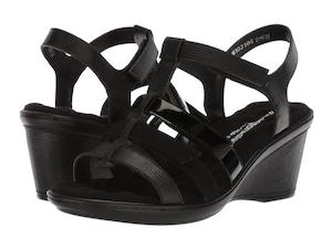 Walking Cradle Laurel Black Wedge Peep Toe in a W and WW Width