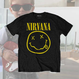 Nirvana - Happy Face - Kids Black T-Shirt