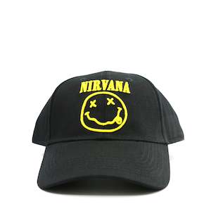 Clothing: Nirvana - Happy Face - Black Baseball Cap