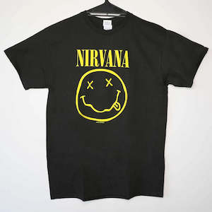 Nirvana - Happy Face (w/ Back Print) - Black T-Shirt