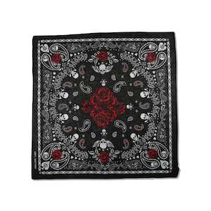 Black Skull Bandana with Red Roses