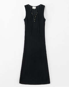 Aleger Lace Front Ribbed Cami Dress Black