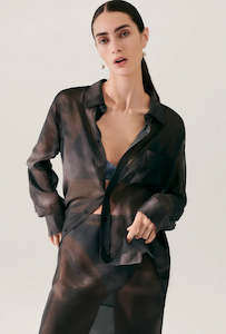 Silk Laundry Chiffon Boyfriend Shirt Smoke