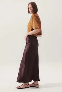 Silk Laundry Long Bias Cut Skirt Cacao