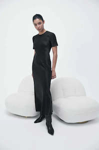 Clothing: Silk Laundry Short Sleeve Bias Dress Black