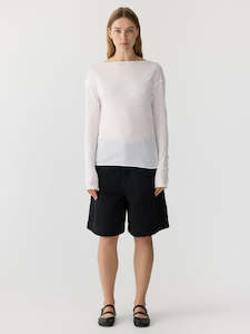 Bassike Boatneck Superfine L/S T-Shirt White