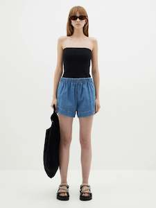 Bassike Pull On Denim Mini Short Light Blue