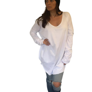 Long Sleeve Reversible Round / Scoop Neck Circular Tee White Organic Cotton