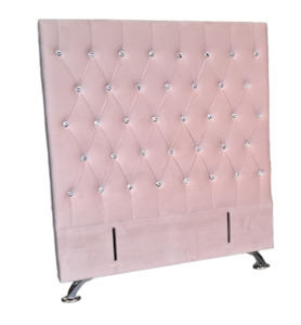 Dahlia Buttoned King Single Headboard - Pink Velvet with Crystals