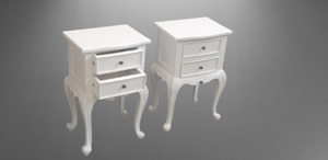 Furniture: French Style Bedside Table - White Wash