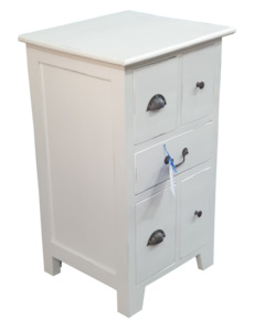 Single Bedside Table/Lamp Table - White Distressed Finish (5 Drawers)