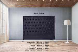 Dahlia Buttoned King Single Headboard - Black Velvet