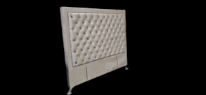 Furniture: Ancona Buttoned King Headboard - STONE Grey Velvet