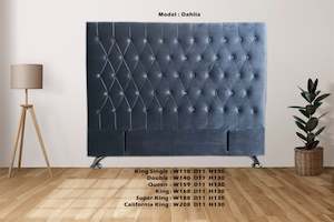 Dahlia Buttoned King Single Headboard - Blueish Grey Velvet