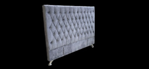 Furniture: Dahlia Buttoned Headboard  dark Grey Velvet - California King