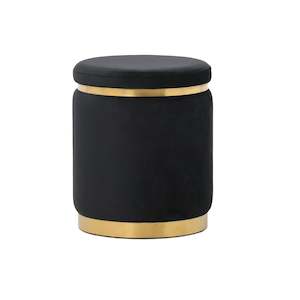 Furniture: OTTOMAN WITH GOLD BASE (Black)