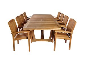 Outdoor Furniture-teak Wood Table And 8 Chairs- Windsor Set