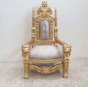 Throne Chair - Beige with Gold Frame