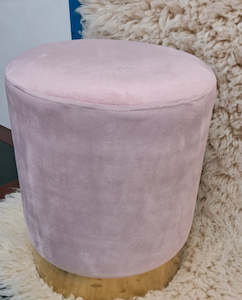 Ottoman with Gold Base - Navy Blue, Pink, and Light Grey