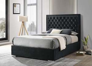 Ancona Headboard and Bed Frame - Queen Size - BLACK  Velvet (Copy)