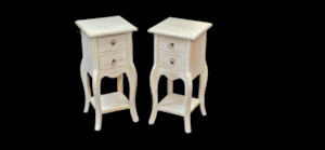 Furniture: Square Bedside Table (Set) - Plantation Mindi Wood - White Wash