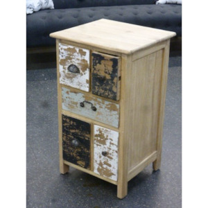 Single Bedside Table / Lamp Table - Natural Wax (5 drawers)