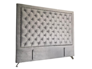 Furniture: Ancona Buttoned Queen Headboard - Light Grey Velvet