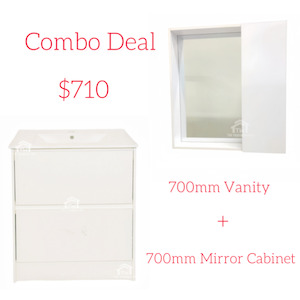 Combo Deal – White Combo – 700mm Free Standing Vanity + 700mm Mirror Cabinet