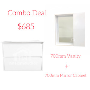 Combo Deal – White Combo – 700mm Wall Hung Vanity + 700mm Mirror Cabinet