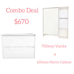 Combo Deal – White Combo – 700mm Wall Hung Vanity + 600mm Mirror Cabinet