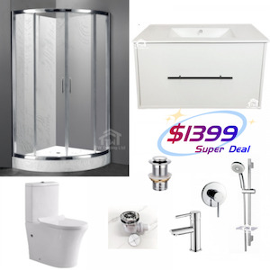 Bathroom Combo D – Shower Box Curved 1000mm+Vanity 800mm+Tapware+Toilet