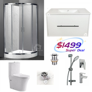 Bathroom Combo C – Shower Box Curved 1000mm+Vanity 800mm+Aquatica Tapware+Toilet