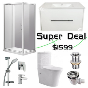 Bathroom Combo E – Shower Box 1200x900mm+Vanity 800mm+Aquatica Tapware +Toilet