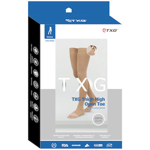 TXG Opaque Open Toe Thigh High Compression Stockings